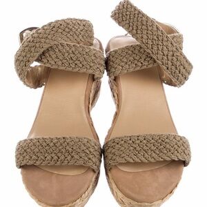 Stuart Weitzman Tan Woven Wedges